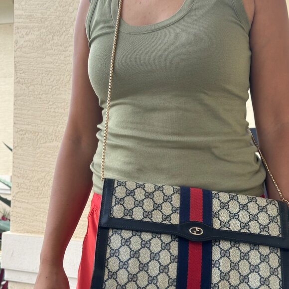 Vintage GUCCI GG Clutch Bag Sherry Line Navy PVC Leather - Picture 11 of 11